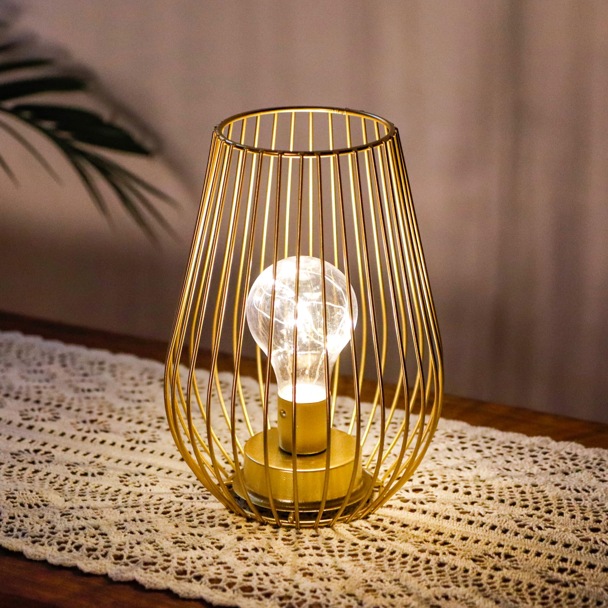 TRIROCKS Metal Cordless Table Lamp - 8'' Tall Set of 2 Cage Shape Battery Operated Lamp with Fairy Lights Bulb for Indoor/Outdoor Use Perfect for Christmas Garden and Weddings (Black,Set of 2)