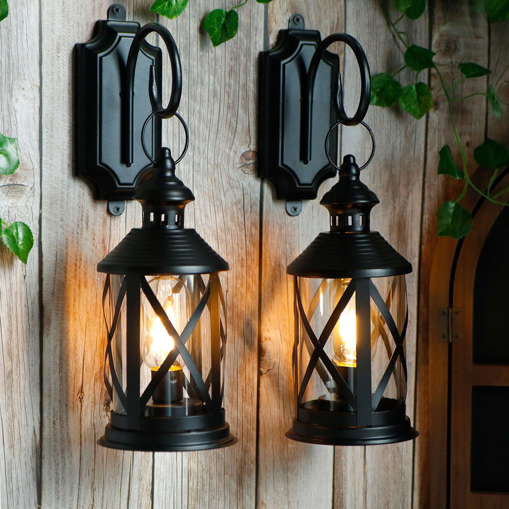 TRIROCKS Battery Powered Metal Lamp 10'' Tall Decorative Cordless Table Lamps LED Edison Lights Hanging Lamps with Metal Hook for Home Decor Patio Garden Wedding Parties Indoor Outdoor(Black)