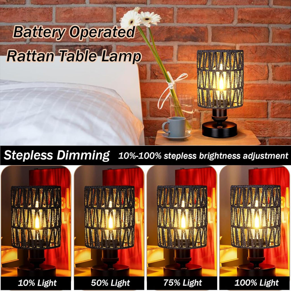 Cordless Rechargeable Outdoor Table Lamps, Battery Operated Table Lamp, Stepless Dimmable for Patio, Living Room, and Bedroom (Bulb Included) - Set of 2 (Black)