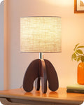 EDISHINE Wood Table Lamp, Small Nightstand Lamp with Beige Linen Lampshade, Integrated Four-Legged Wooden Base, End Bedside Lamp for Nursery, Bedroom, End Table, ON/Off Switch, E26, 14.17"