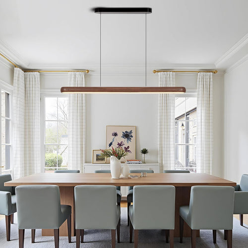 47" Wood Grain Pendant Lights Kitchen Island Lights LED Linear Hanging Light Modern Chandelier for Dining Room Table Dimmable with Remote Control & Memory Function Lighting Fixture