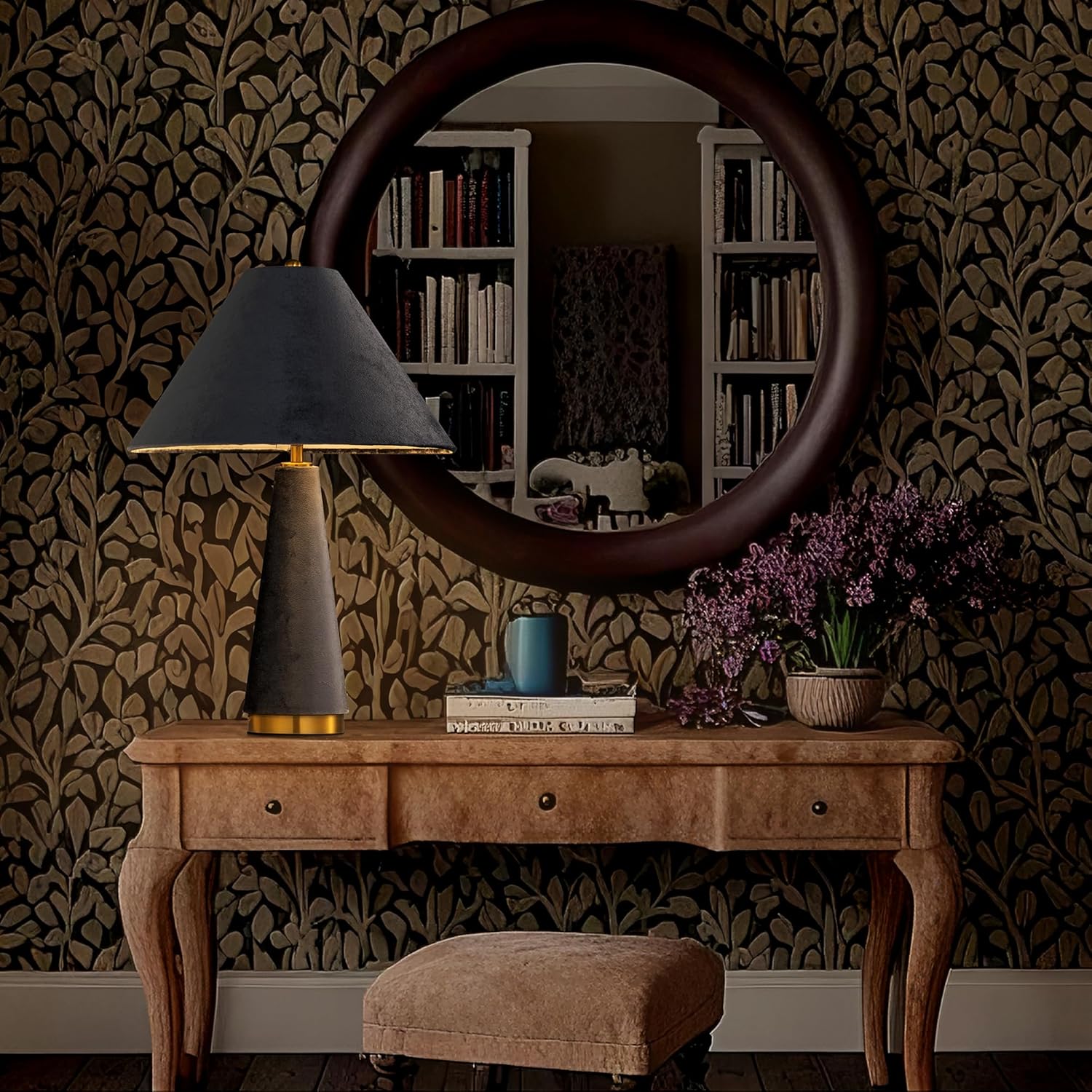 TOCHIC Table Lamp Modern, Mid Century Table Lamps for Bedroom, Bedside Single Table Lamp for Living Room, Entry Lamp with Velvet Lamp Shades,Vintage Desk Lamp for Kids Room, Office, Study Room