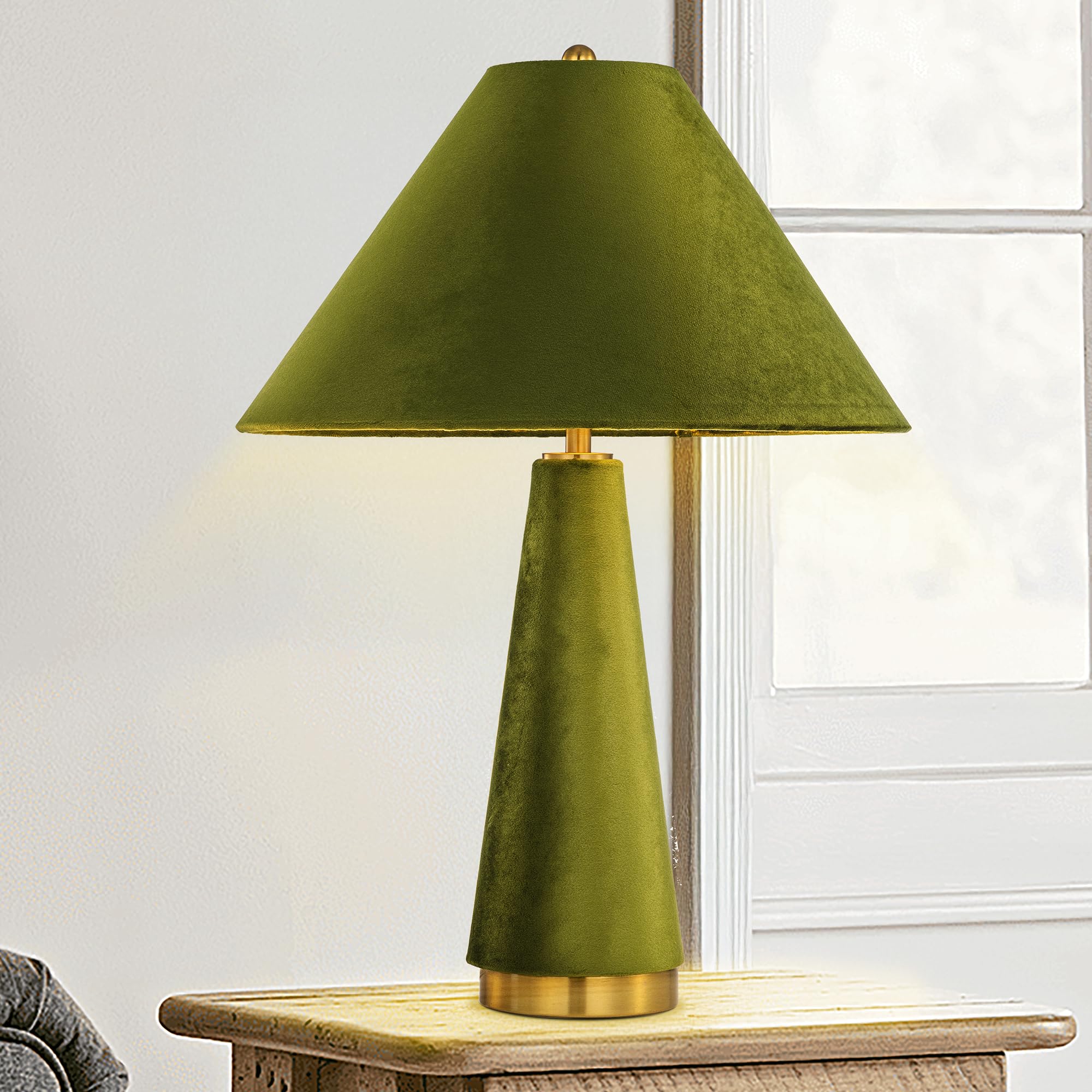 TOCHIC Table Lamp Modern, Mid Century Table Lamps for Bedroom, Bedside Single Table Lamp for Living Room, Entry Lamp with Velvet Lamp Shades,Vintage Desk Lamp for Kids Room, Office, Study Room