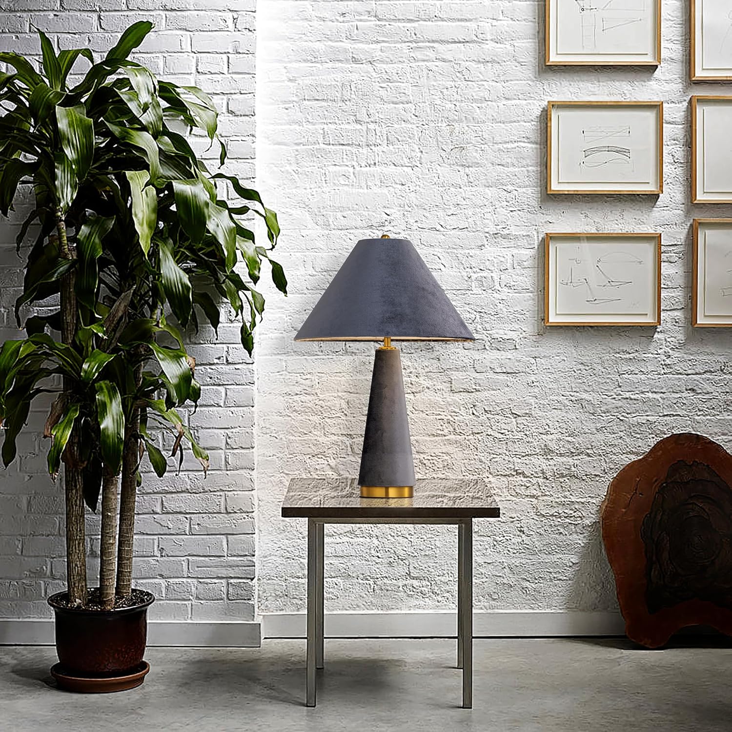 TOCHIC Table Lamp Modern, Mid Century Table Lamps for Bedroom, Bedside Single Table Lamp for Living Room, Entry Lamp with Velvet Lamp Shades,Vintage Desk Lamp for Kids Room, Office, Study Room